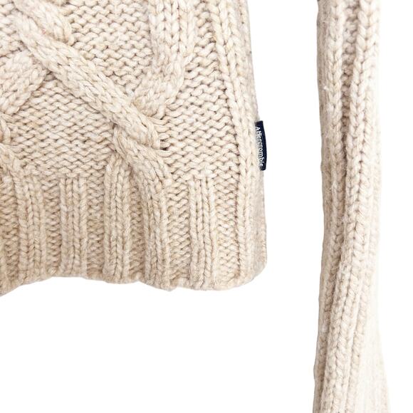 Abercrombie Cream Cable Knit Full Zip Sweater Sz S - Picture 2 of 4